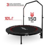 Fitness Trampolin - 101 cm, højdejusterbart håndtag, op til 150 kg, foldbar, sort/rød