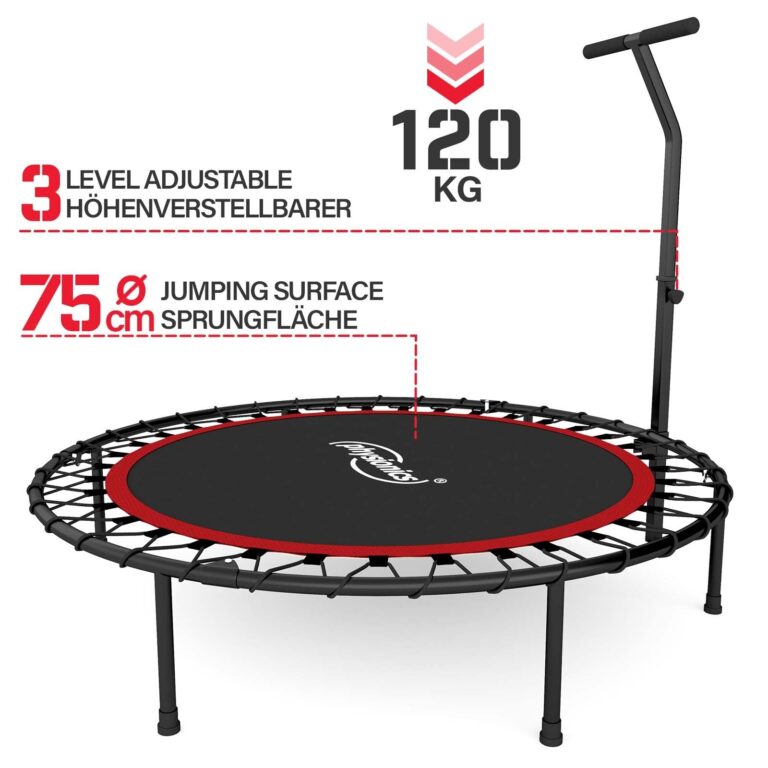 Fitness Trampolin - Ø 101cm, højdejusterbart håndtag, gummitov, op til 120 kg, sort/rød