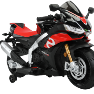 Aprilia RS V4 motorcykel sort 12V, gummihjul og lædersæde