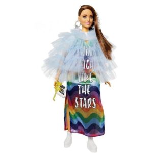 Barbie Blue Coat & Rainbow Dress