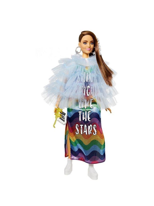 Barbie Blue Coat & Rainbow Dress