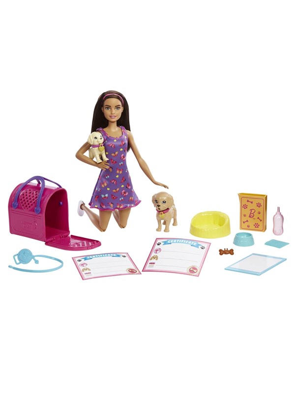 Barbie Doll And Accessories Pup Adoption Playset With Doll 2 Puppies And Color-Change