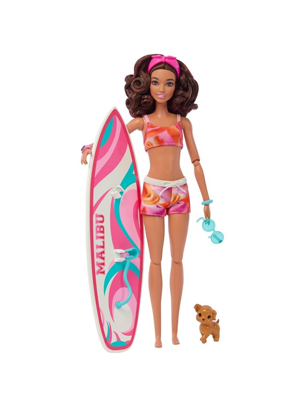 Barbie Doll With Surfboard And Puppy 30cm