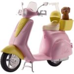 Barbie Pink & Yellow Scooter Moped With Puppy & Helmet