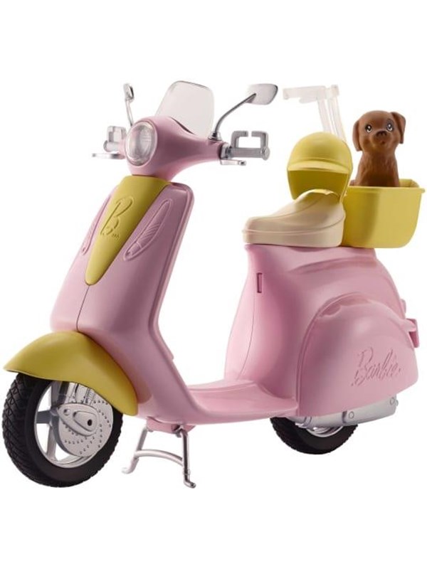 Barbie Pink & Yellow Scooter Moped With Puppy & Helmet