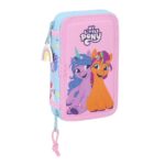 Dobbelt penalhus My Little Pony Wild & free Blå Pink 12.5 x 19.5 x 4 cm (28 Dele)