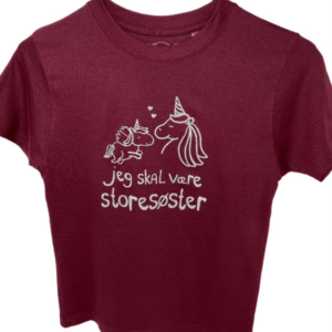 Jeg Skal Være Storesøster T-shirt S/S Enhjørning Burgundy - Jeg skal være storesøster T-Shirt - Legekammeraten.dk