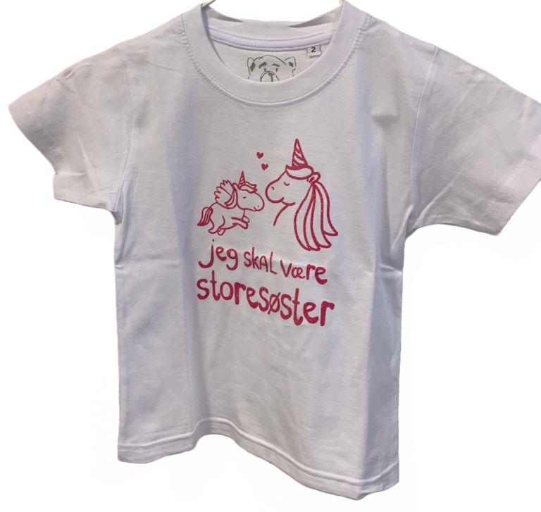 Jeg Skal Være Storesøster T-shirt S/S Enhjørning Hvid - Jeg skal være storesøster T-Shirt - Legekammeraten.dk