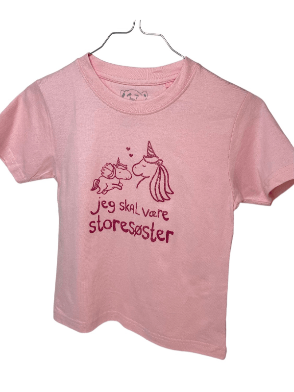 Jeg Skal Være Storesøster T-shirt S/S Enhjørning Rose - Legekammeraten.dk