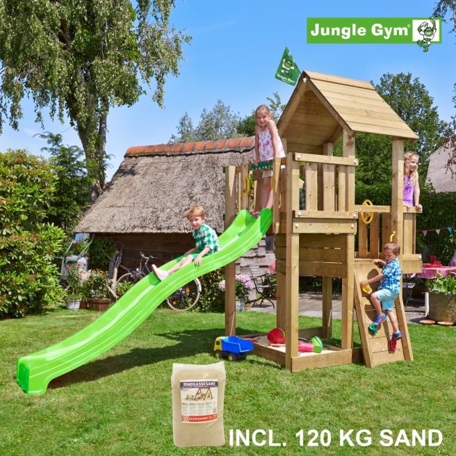 Jungle Gym Cubby legetårn komplet, inkl. 120 kg sand og grøn rutschebane - 804-269SG