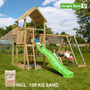 Jungle Gym Palace legetårn komplet inkl. climb module xtra, 120 kg sand og grøn rutschebane - 804-276CXSG