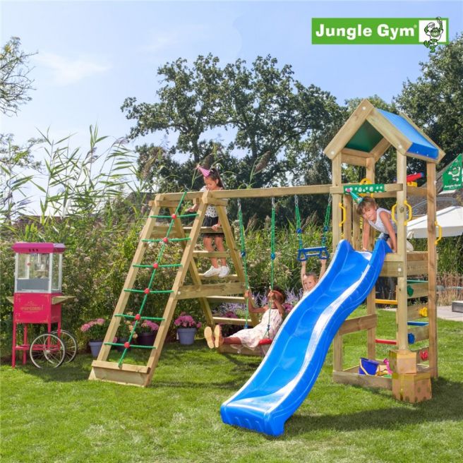 Jungle Gym Patio legetårn komplet inkl. klatremodul 2 og blå rutschebane - 804-070C2B