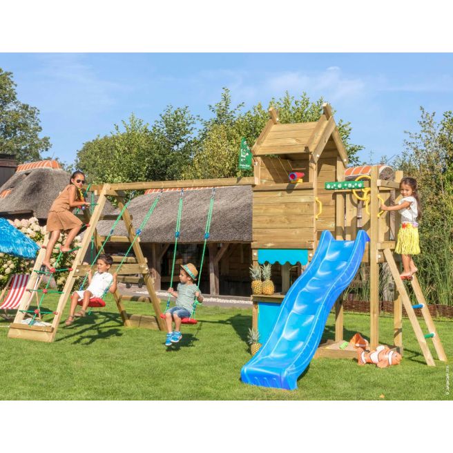 Jungle Gym Resort legetårn komplet inkl. klatremodul og blå rutschebane 804-087C2B