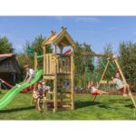 Jungle Gym Teepee legetårn komplet inkl. gyngemodul og grøn rutschebane 804-088S2G