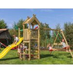 Jungle Gym Teepee legetårn komplet inkl. gyngemodul og gul rutschebane 804-088S2GU