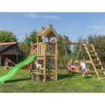 Jungle Gym Teepee legetårn komplet inkl. klatremodul og grøn rutschebane 804-088C2G