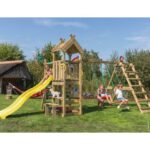 Jungle Gym Teepee legetårn komplet inkl. klatremodul og gul rutschebane 804-088C2GU