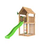 Legetårn komplet Jungle Gym Cabin 2.1 inkl. grøn rutsjebane