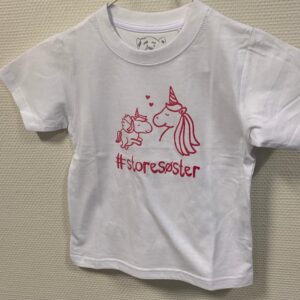 #Storesøster T-shirt S/S Enhjørning, Hvid Med Pink Krystalina - Jeg skal være storesøster T-Shirt - Legekammeraten.dk