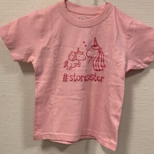 #Storesøster T-shirt S/S Enhjørning, Lyserød Med Pink Krystalina - Jeg skal være storesøster T-Shirt - Legekammeraten.dk