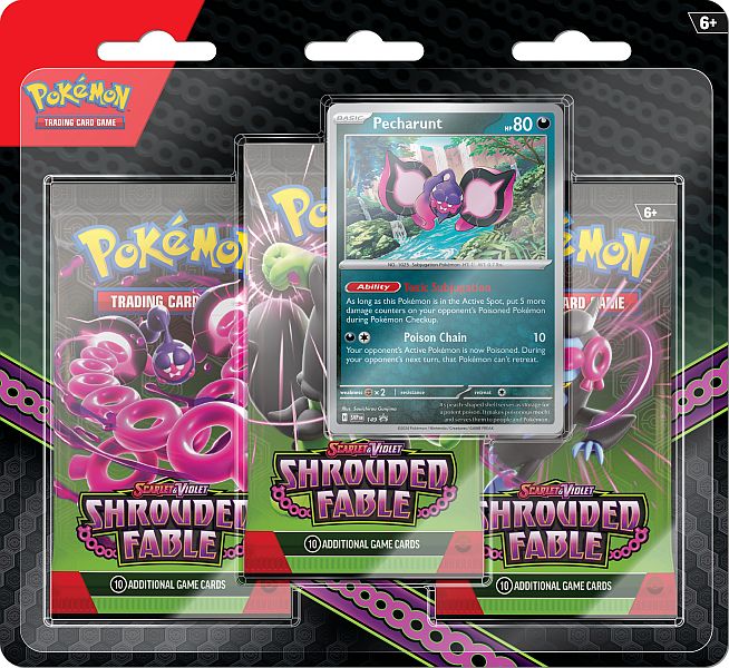 Pokemon Blister Pack - 3-Pack: 3 Scarlet & Violet: Shrouded Fable Booster Pakker + Pecharunt Black Star Promo