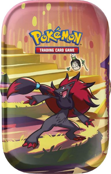 Pokemon Tin Kasse - 2024 Summer Scarlet & Violet: Shrouded Fable Mini Tin: Zoroark & Poltchageist (2 Boosters & KlistermÃ¦rker)