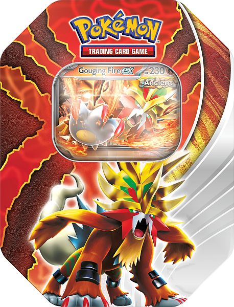 Pokemon Tin Kasse - 2024 Wave 3 Fall: Gouging Fire ex (Ancient Entei) - Paradox Destinies Collector's Tin Box (4 Boosters)