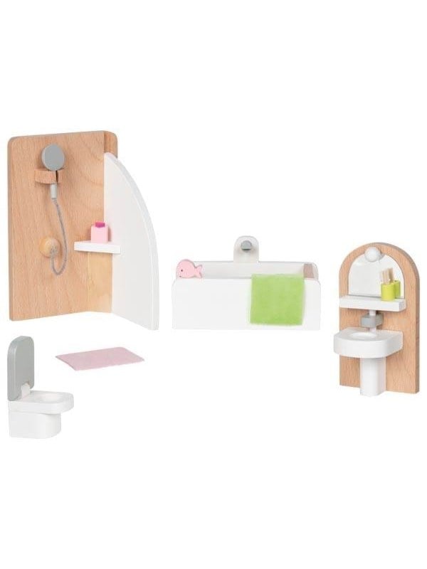 Goki Wooden Doll Furniture Bathroom 10 pieces.