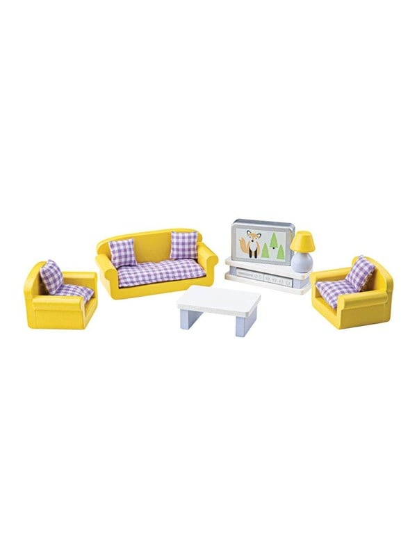 Tidlo Wooden Dollhouse Furniture Living Room 9 pieces.