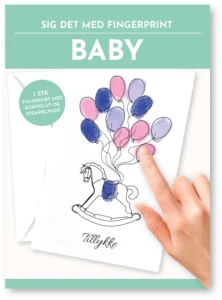 Fingerprint kort babyshower gyngehest m/konvolut og stempelpude