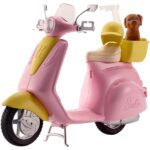 Barbie Pink & Yellow Scooter Moped With Puppy & Helmet