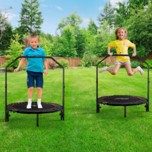Fitness Trampolin - 101 cm, højdejusterbart håndtag, op til 150 kg, foldbar, sort/rød