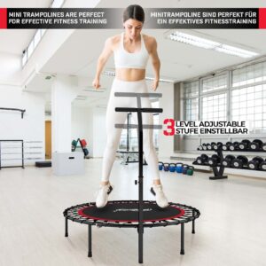 Fitness Trampolin - Ø 101 cm, højdejusterbart håndtag, op til 120 kg, sort/rød