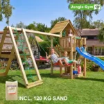 Jungle Gym Cubby legetårn komplet inkl. climb module xtra, 120 kg sand og blå rutschebane - 804-269CXSB