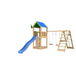 Legetårn komplet Jungle Gym Lodge 2.1 inkl. Climb Module og blå rutschebane