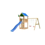 Legetårn komplet Jungle Gym Lodge 2.1 inkl. Swing Module og blå rutschebane