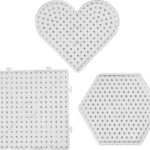 Perleplade Sæt - Hjerte Hexagon Og Firkant - Jumbo - Klar - 6 Stk.