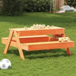 Picnicbord med sandkasse til børn massivt fyrretræ gyldenbrun