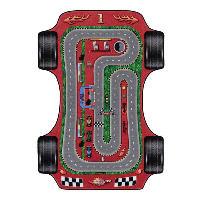 Play Børne Tæppeløber Racerbane - Rød - 80x120 (Løber)