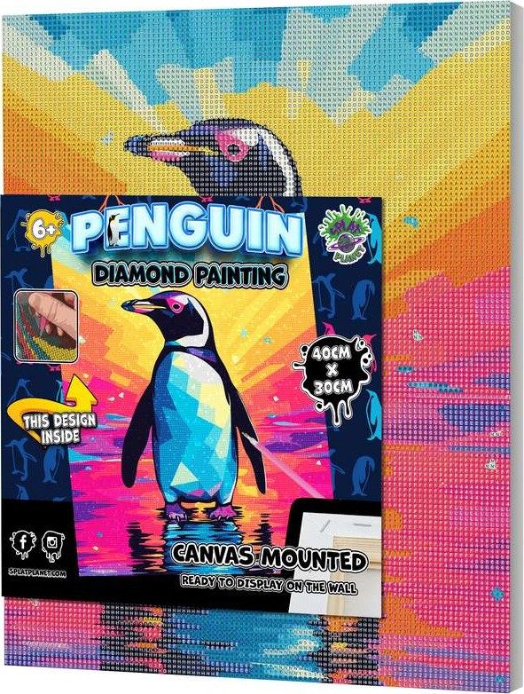 Diamond Art Painting Kit På Lærred - 30x40 Cm - Pingvin - Splat