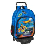 Skolerygsæk med Hjul Hot Wheels Let's race Blå Sort 33 x 42 x 14 cm
