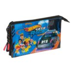Tredobbelt bæretaske Hot Wheels Let's race Blå Sort 22 x 12 x 3 cm